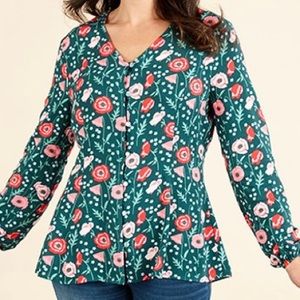 Matilda Jane Yesteryear Tunic Top Green Floral L